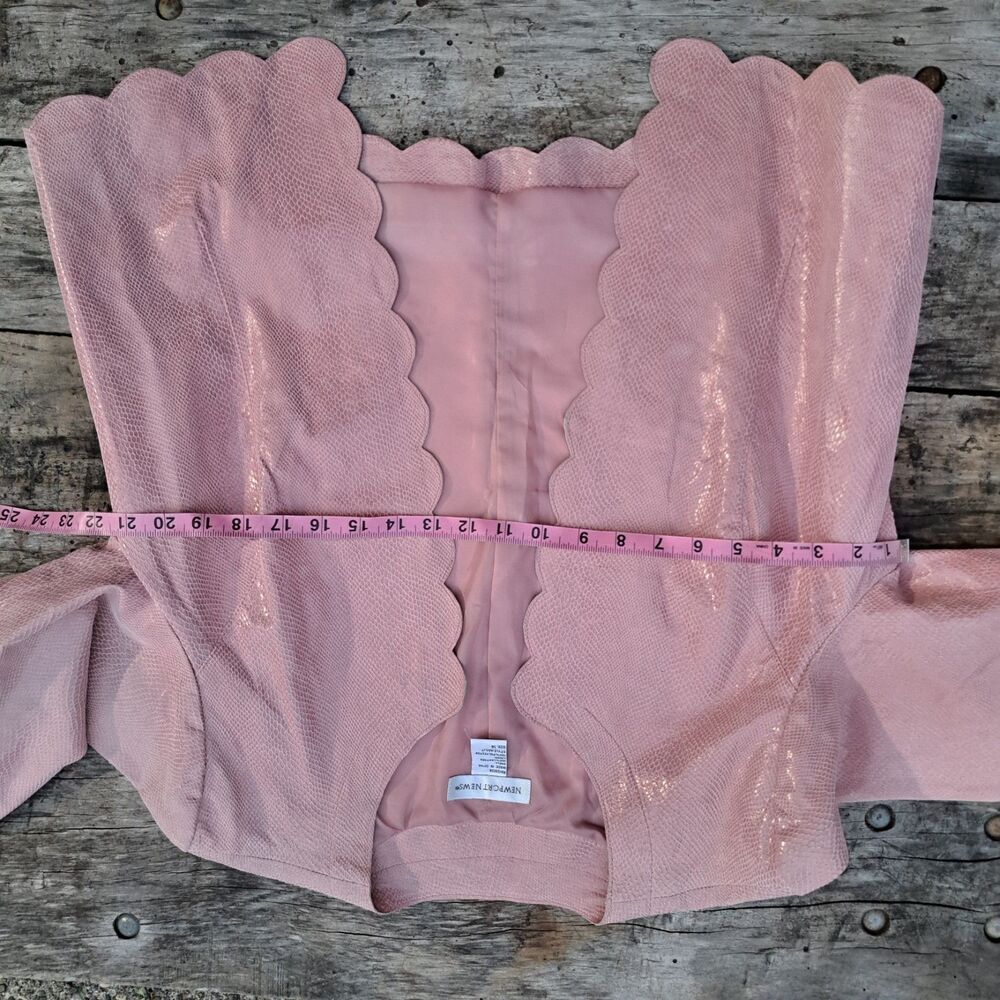 Newport News Womens Leather Size 14 Large Open Front Scallop Blazer Jacket Pink - Picture 7 of 9